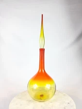 Blenko Glass Tangerine 627L Decanter With Flame Stopper READ DESCRIPTION 