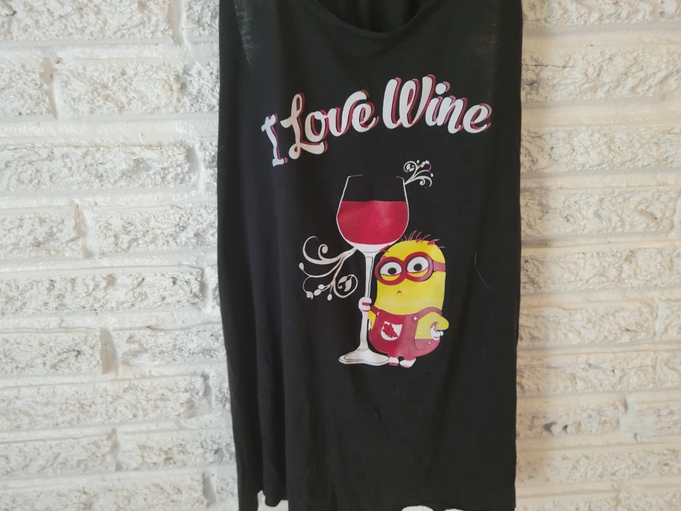 Prendas para el torso Despicable Me Minions para mujer 2XL Tank Love Wine mezcla de polietileno negro espalda deportiva Foto 3 de 4