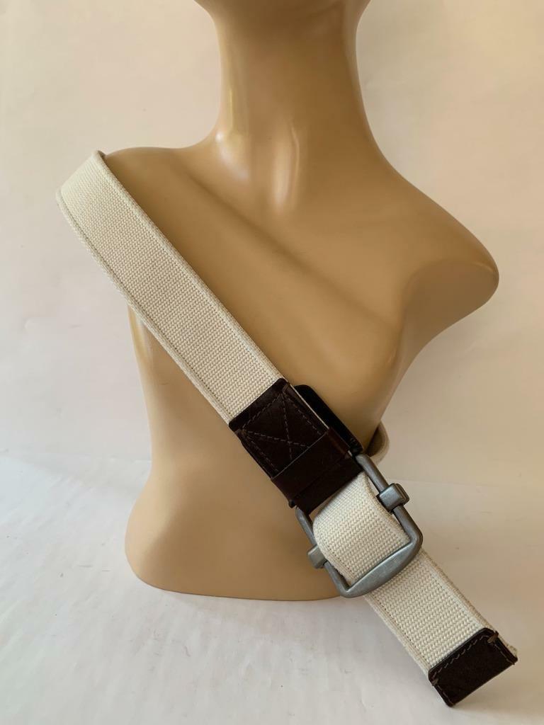 MARNI Chalk Woven Cotton Strap Brown Leather Trim BELT 37 MARNI Chalk Woven Cotton Strap Brown Leather Trim BELT 37