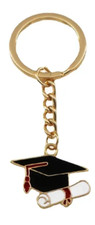 Graduation Cap  Diploma Keychain   Gold Finish Graduation Gift