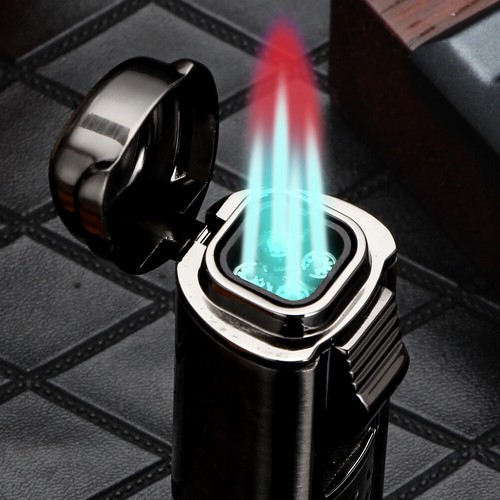 Galiner 4 Jet Flame Cigar Lighter Torch Cigarette Tobacco Lighter W/ Punch Metal - Picture 9 of 11