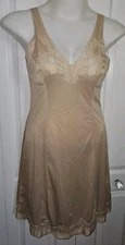 VALISERE Beige Full Length Vintage Slip Dress Size 14 USA Made In Paris France