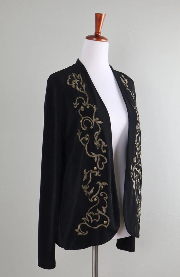 CHICO'S Travelers $129 Embroidered Studded Jacket Top Size 1 US 8 / 10 / Medium - Image 2 of 4
