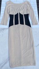 Bebe Beige With Black Cut Out Accents Zip Up Bodycon Dress Retail $129 MUST READ
