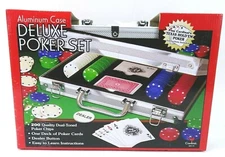 NIB Deluxe Poker Set In Aluminum Case 200 Chips and One Deck of Cards