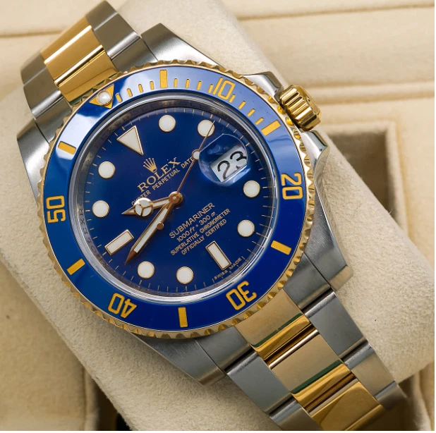 Rolex Stainless Steel Date Submariner with Blue Dial Blue Bezel