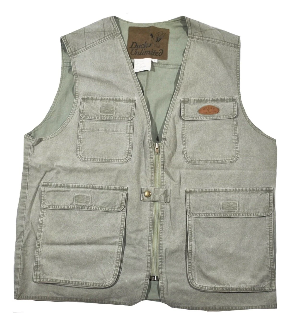 Vintage Ducks Unlimited Hunting Outdoors Camo Green 90s Zip Vest Size Large