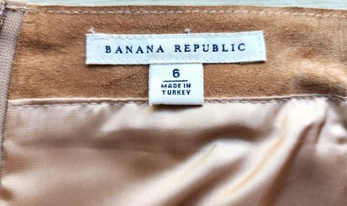 SKIRT-TAN SUEDE LEATHER-BANANA REPUBLIC-Below Knee Length-Back Longer-Y2K-Size 6 - Picture 8 of 12