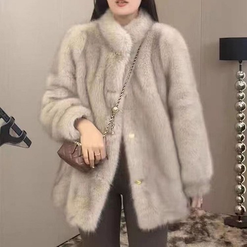 Cappotto lungo pelliccia di volpe sintetica donna invernale lusso top spesso bottoni giacca casual - Foto 13 di 14