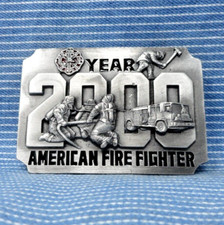 American Fire Fighter Commemorative Belt Buckle Y2K Vtg 2000 Siskiyou  .TWY828