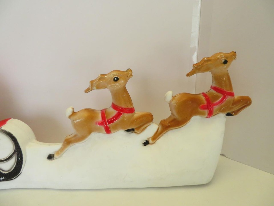 Vintage Christmas Blow Mold Santa Sleigh and Reindeer 31"L Union