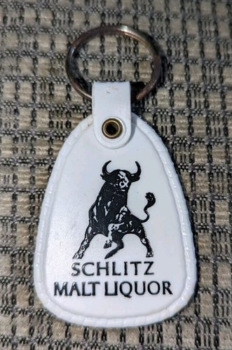Vintage SCHLITZ MALT LIQUOR BULL LOGO KEY CHAIN White/ Rare / NOS !!! - 第 1/2 張圖片