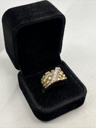 Solid 14K Two Tone Gold 0.25CTW Diamonds (SI, F) NUGGET Style MEN’S RING 12.4gr. - Picture 11 of 12