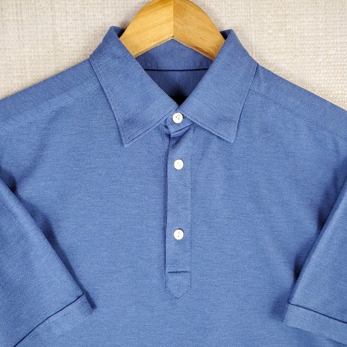 ETON SWEDEN Mens Size Large Polo Sport Shirt Pique Cotton Blue Short Sleeves