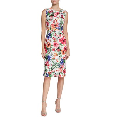 New! Donna Ricco Women's Asymmetrical Neck Floral Print Midi Dress