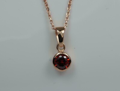 2Ct Round Cut Red Garnet Bezel Set Solitaire Pendant 14K Rose Gold Finish Chain