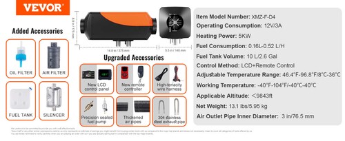 12V Diesel Air Heater with Remote, Low Noise, for RVs, Trucks, and Boats - Picture 14 of 24