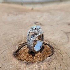 Halo Simulated Round Cut 3.90CT Sapphire 935 Silver Wedding Engagement Ring