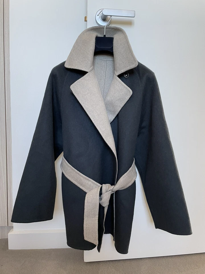 NEW Max Mara 'Kaya' wool angora reversible short coat blue grey taupe Size 3 - Image 3 of 4