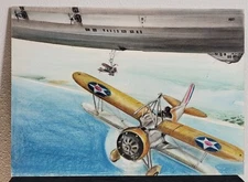 US Navy Curtiss F9C-2 Sparrowhawk & USS Akron ZRS-4 ☆ Original Painting on Board