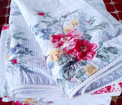 VTG Ralph Lauren Chaps NANTUCKET Twin Sheets/Sham/Case Set Blue Stripe  Floral