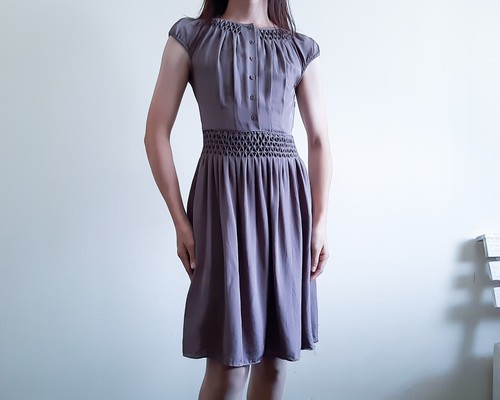 BANANA REPUBLIC 100% Purple Silk Dress Hand Smocked Cap Sleeve Womens Size XS-S - Picture 7 of 13
