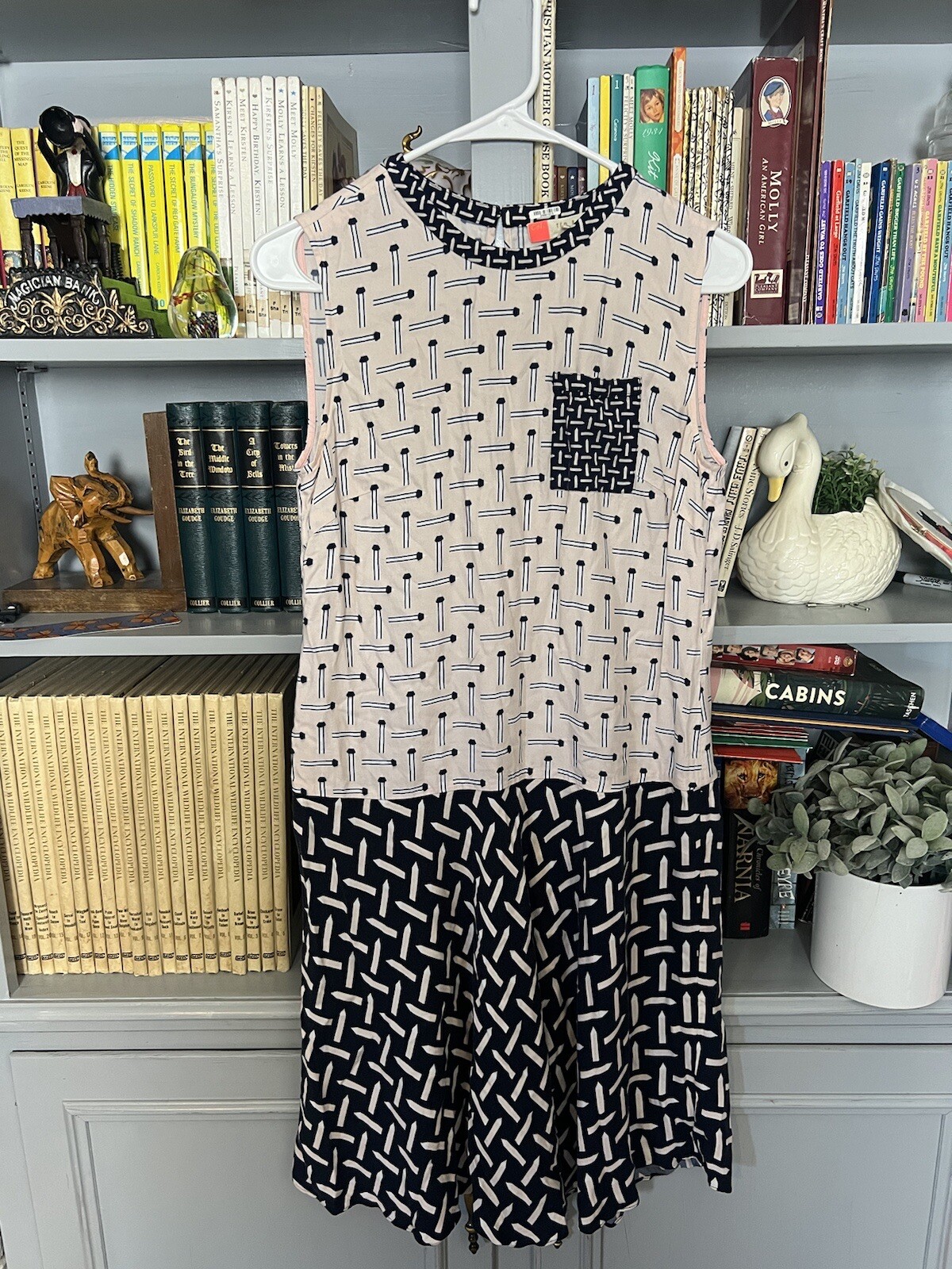 Ted Baker Light Pink Dark Blue Colorblock Pencils Erasers Print Dress Women 1