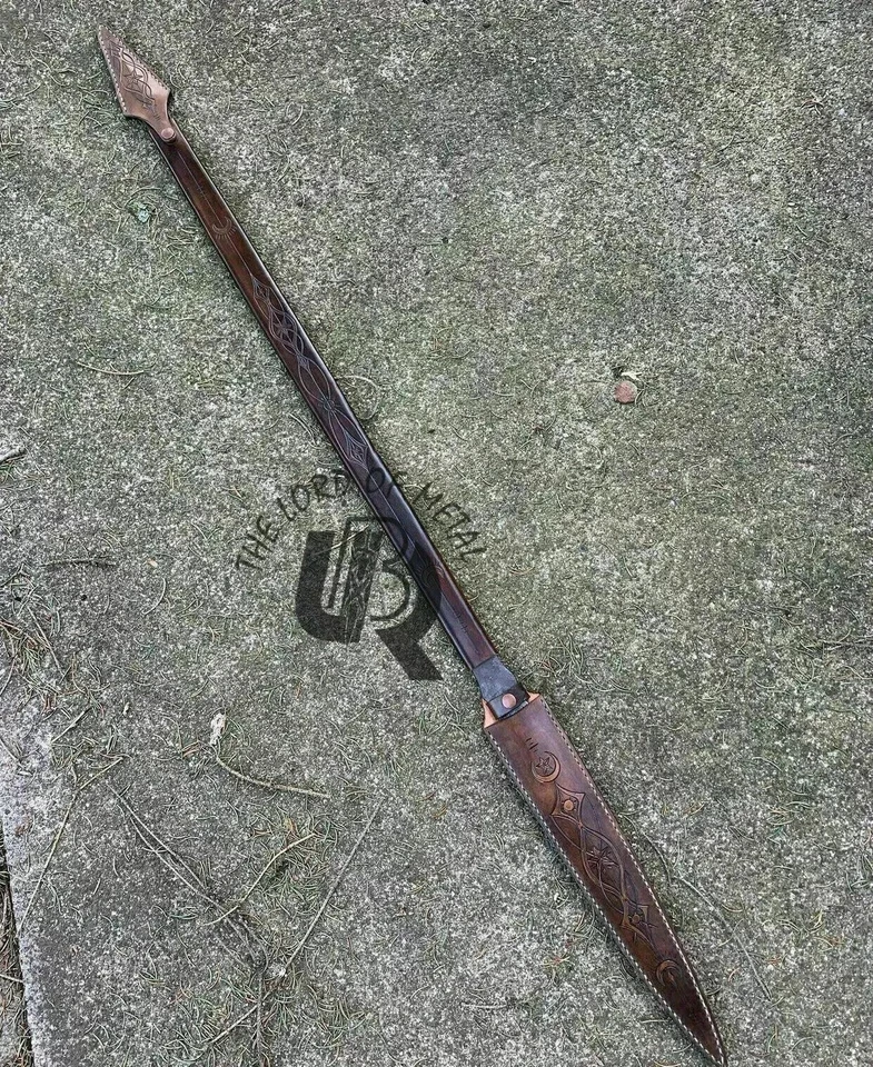 UBR CUSTOM HANDMADE HIGH CARBON STEEL HUNTING DOUBLE HEAD ZULU SPEAR WITH SHEATH - Image 3 of 4