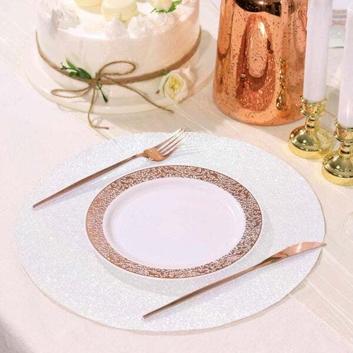 6 IRIDESCENT 13" Round Glittered Faux Leather PLACEMATS Wedding Decorations - Picture 6 of 8