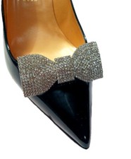Silver Color Bow with Rhinestones Shoe Clip, Shoe Accessory, 1 pair