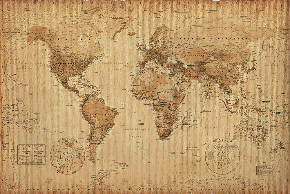 Antique Style World Map - Poster / Print (Size: 36" X 24") (Sepia / Brown)