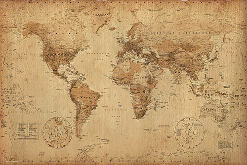 Antique Style World Map - Poster / Print (Size: 36" X 24") (Sepia / Brown) - Afbeelding 1 van 6