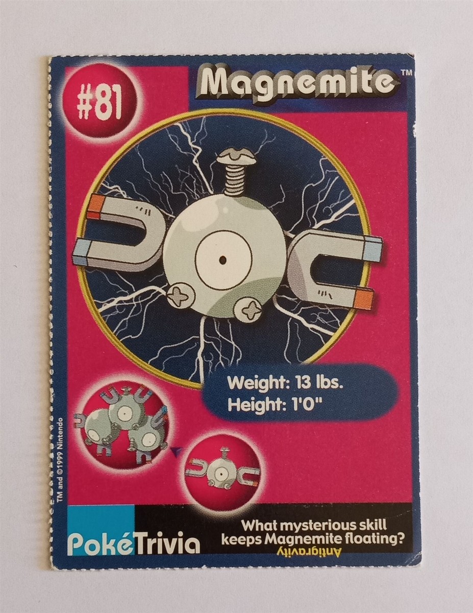 Pokemon Poketrivia 1998 Burger King Card - 81 Magnemite - MP | eBay