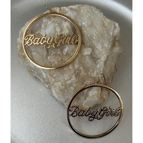 Gold Baby Mädchen 90er y2K Hip Hop Rap inspiriert Ohrhänger Haken Creolen 2,25 Zoll Ohrringe-Neu - Bild 6 von 10