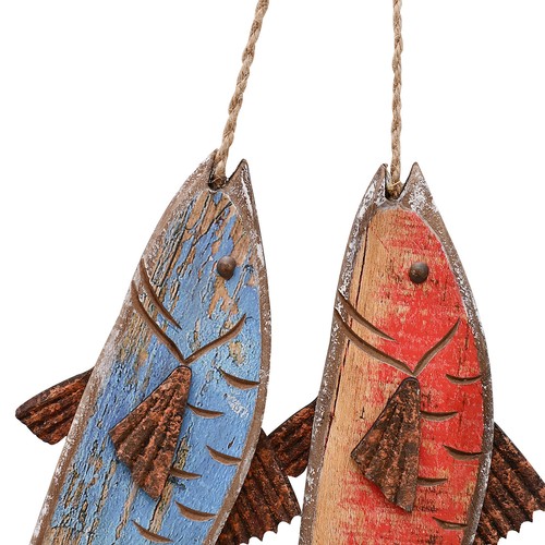 Wooden Rustic Nautical Fish Decor Hanging Wall Decor Beach Theme Fish Sculpture - Picture 2 of 12