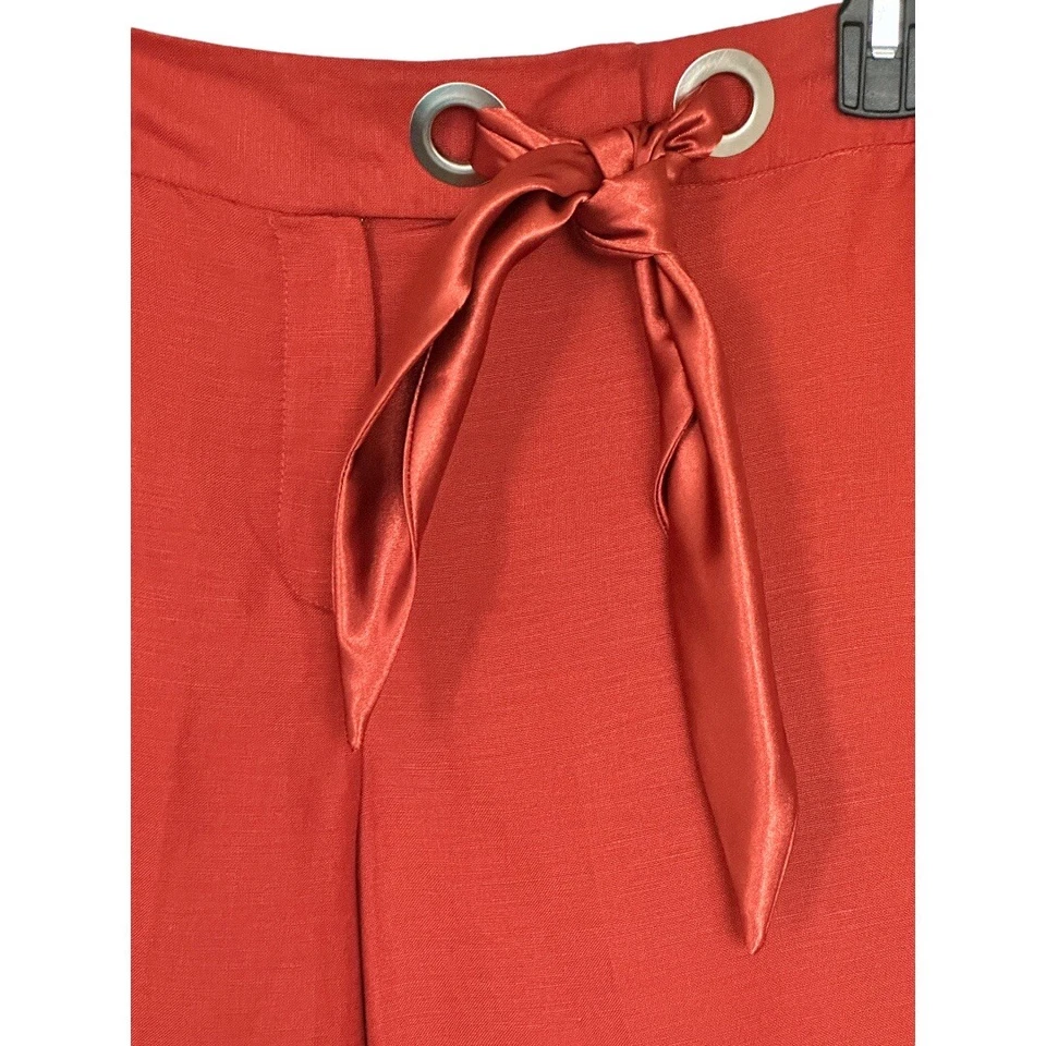 Pantalones Cortos Larry Levine Naranja Mezcla Lino Pierna Recta Talla 6 Foto 3 de 4