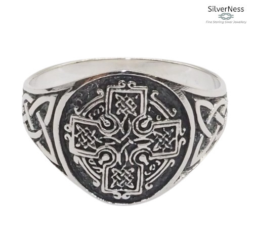 SilverNess Men's Jewellery : 925 Sterling Silver Celtic Cross Ring - Picture 7 of 8