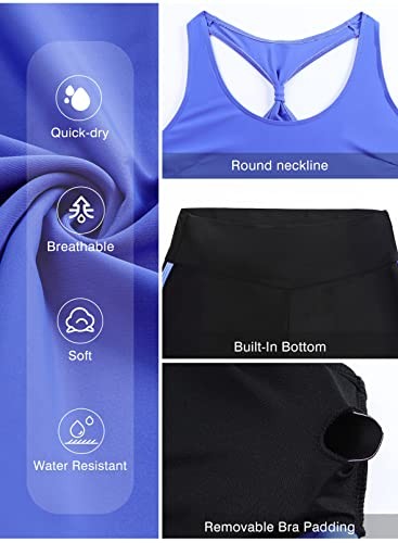 Womens Athletic 3 Piece Tankini Swimsuits with Shorts XX-Large Purple Blue - Picture 6 of 7