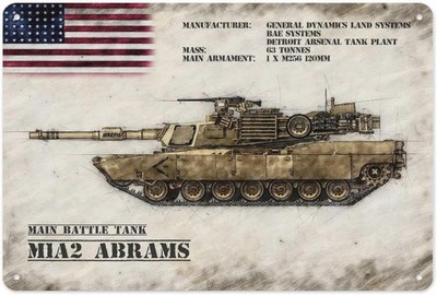 US Army M1A2 Abrams Main Battle Tank Tin Metal Signs Home Décor 8x12