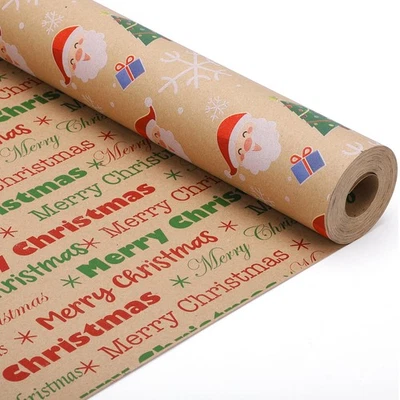 WORIC 15m Christmas Wrapping Paper Roll Double Sided Kraft Wrapping Paper for Gift