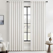 Linen Curtains 90 Inches Long Floor to 52"W x 90"L Pack of 2 Beigewhite
