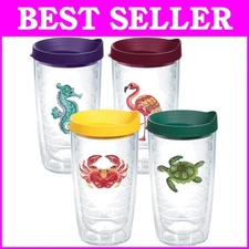 Tropical Animal Insulated Tumblers - 16 oz with Lids - 4 Pack for Travel & Home