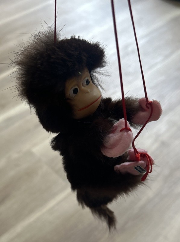 Vintage Monkey Marionette/Puppet w/ Rubber Face & Real Brown Fur From Japan