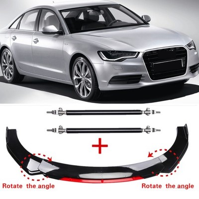 Glossy Black+Red For Audi A6 RS6 S6 Front Bumper Chin Lip Splitter +Strut Rods