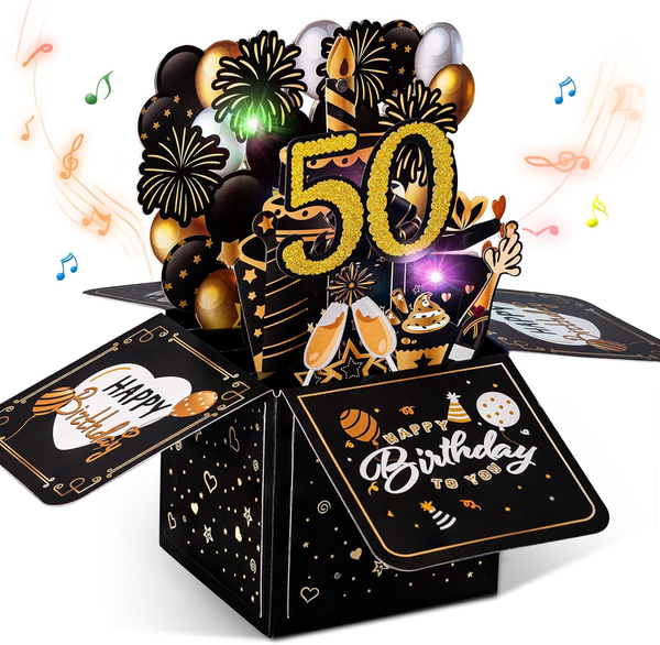 Joyoldelf 50 Geburtstagskarte Mit Musik - 50. Geburtstag Pop Up Karte Mit Lichte-image