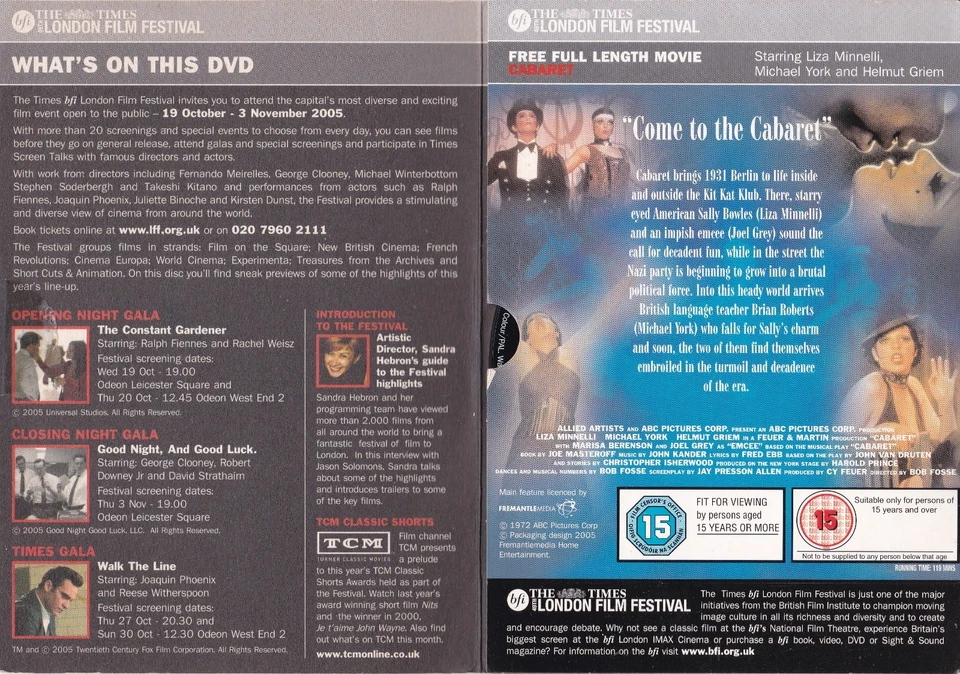 CABARET ( THE TIMES Newspaper DVD ) 49th London Film Festival Edition - Bild 2 von 3