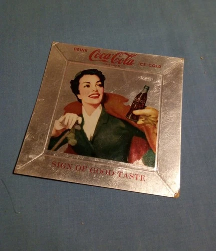 Coca-Cola Vintage (1950s) 3.5 in. foil paper coaster (1) Rare