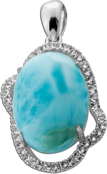 Larimar AnhäNger Silber 925 Blauer Edelstein18.2Ct WeißE Topase-image