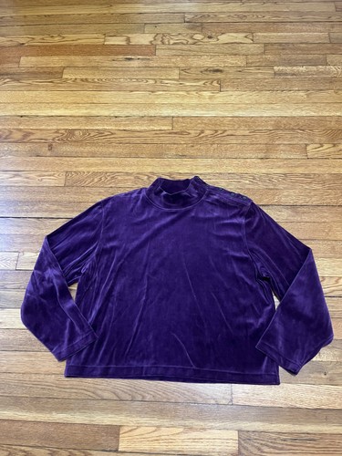 Liz Claiborne Velours Shirt lila Stehkragen Samt Top Damen XL neu mit Etikett