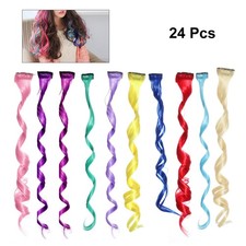 24 Pcs Clip In Hair Extensions Synthetic Colored Coloured for Kids,